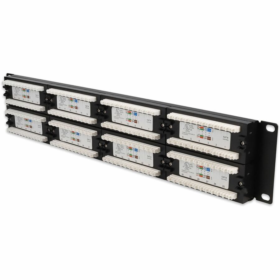 AddOn 19-inch Cat6 48-Port Straight Patch Panel with High Density 110-Type 2U