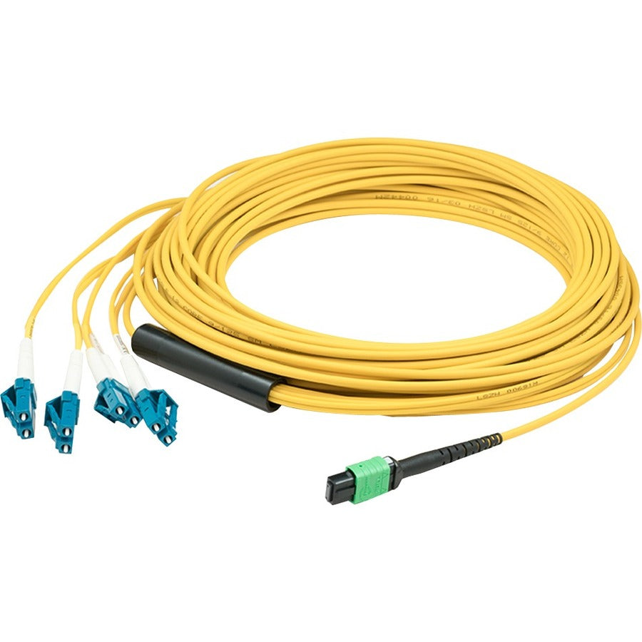 AddOn 25m MPO (Female) to 8xLC (Male) 8-Strand Yellow OS2 OFNR (Riser-Rated) Fiber Fanout Cable