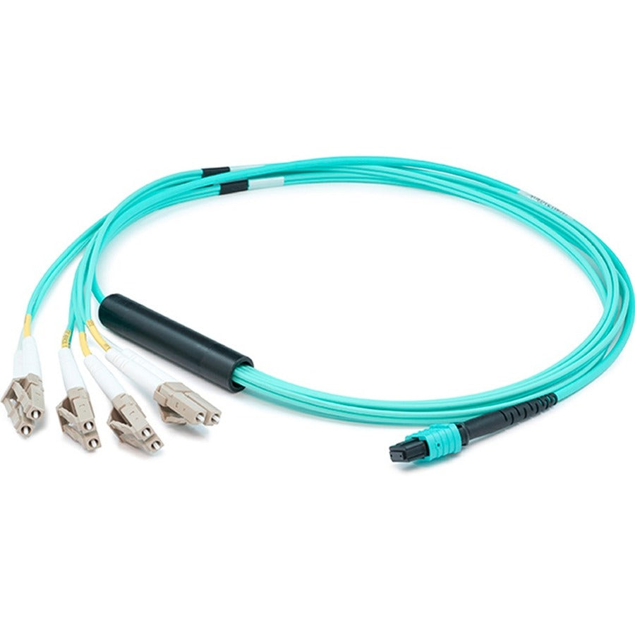 AddOn 25m MPO (Female) to 8xLC (Male) 8-Strand Aqua OM4 Fiber Fanout Cable