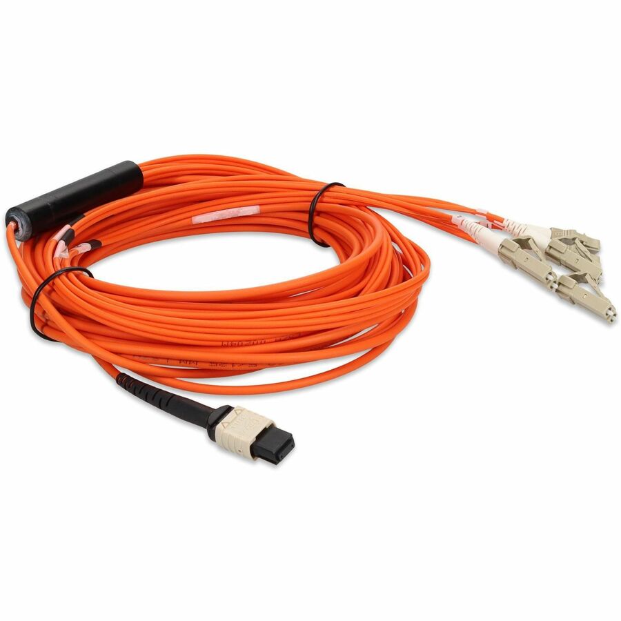 AddOn 5m MPO (Female) to 8xLC (Male) 8-Strand Orange OM1 Fiber Fanout Cable