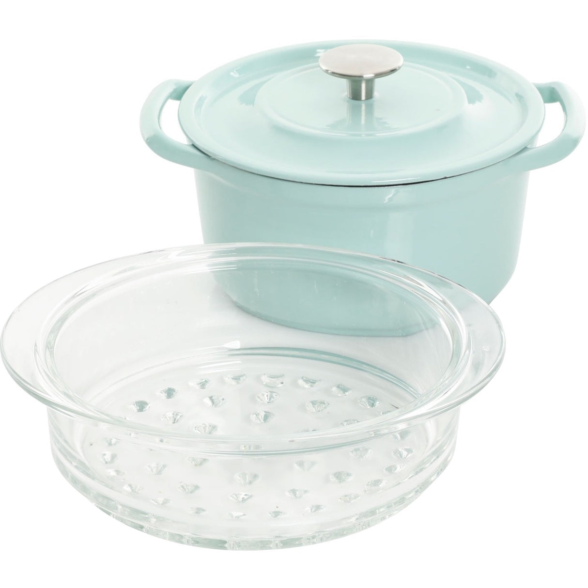 Gibson Oak Park 3 Quart Casserole with Lid and Glass Steamer Insert, Sky Blue