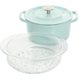 Gibson Oak Park 3 Quart Casserole with Lid and Glass Steamer Insert, Sky Blue