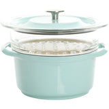 Gibson Oak Park 3 Quart Casserole with Lid and Glass Steamer Insert, Sky Blue