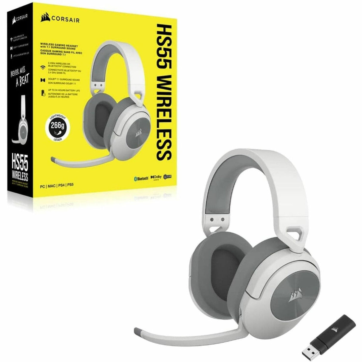 Corsair HS55 WIRELESS Gaming Headset - White