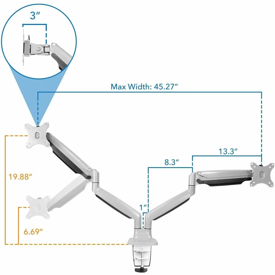 Mount-It! Mounting Arm for Monitor, Display, Flat Panel Display - Silver - Landscape/Portrait