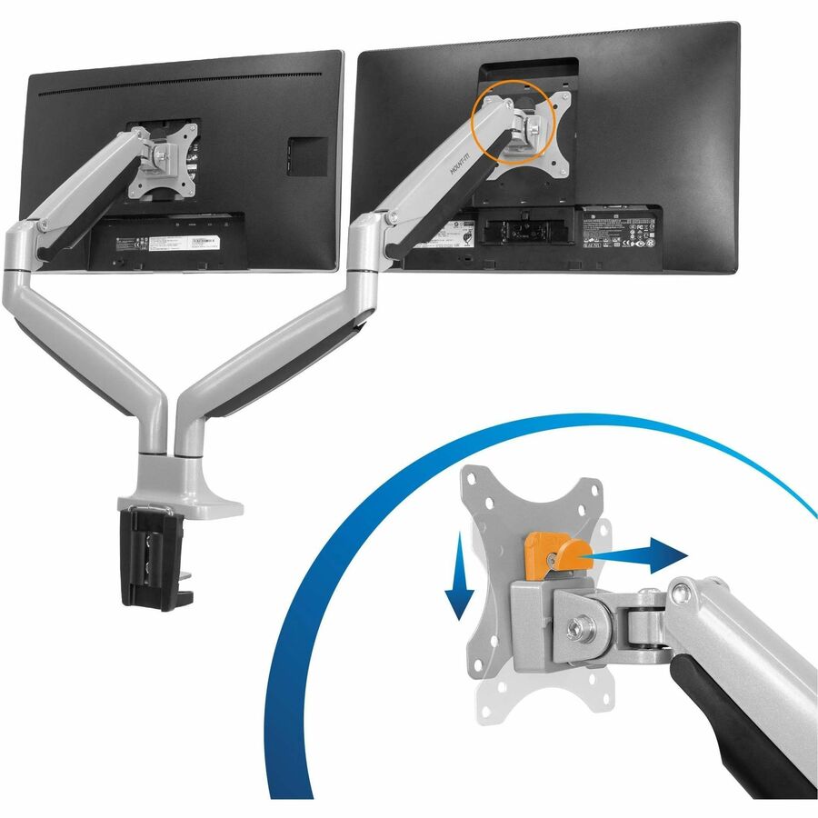 Mount-It! Mounting Arm for Monitor, Display, Flat Panel Display - Silver - Landscape/Portrait