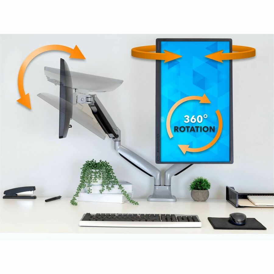 Mount-It! Mounting Arm for Monitor, Display, Flat Panel Display - Silver - Landscape/Portrait