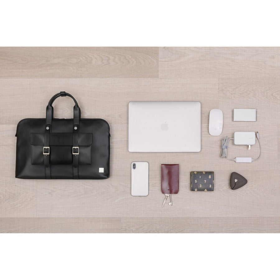 Moshi Treya Briefcase - Jet Black, Two-in-one Messenger, Briefcase for Laptops up to 13" , Vegan Leather, Removable Clutch, RFID Pocket