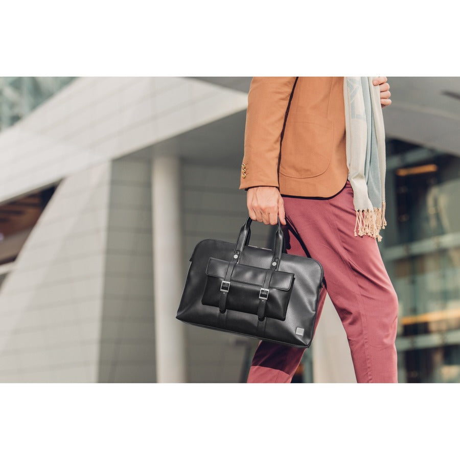 Moshi Treya Briefcase - Jet Black, Two-in-one Messenger, Briefcase for Laptops up to 13" , Vegan Leather, Removable Clutch, RFID Pocket