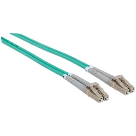 Intellinet Network Solutions Fiber Optic Patch Cable, LC/LC, OM3, 50/125, Multimode, Duplex, Aqua, 14 ft (5 m)