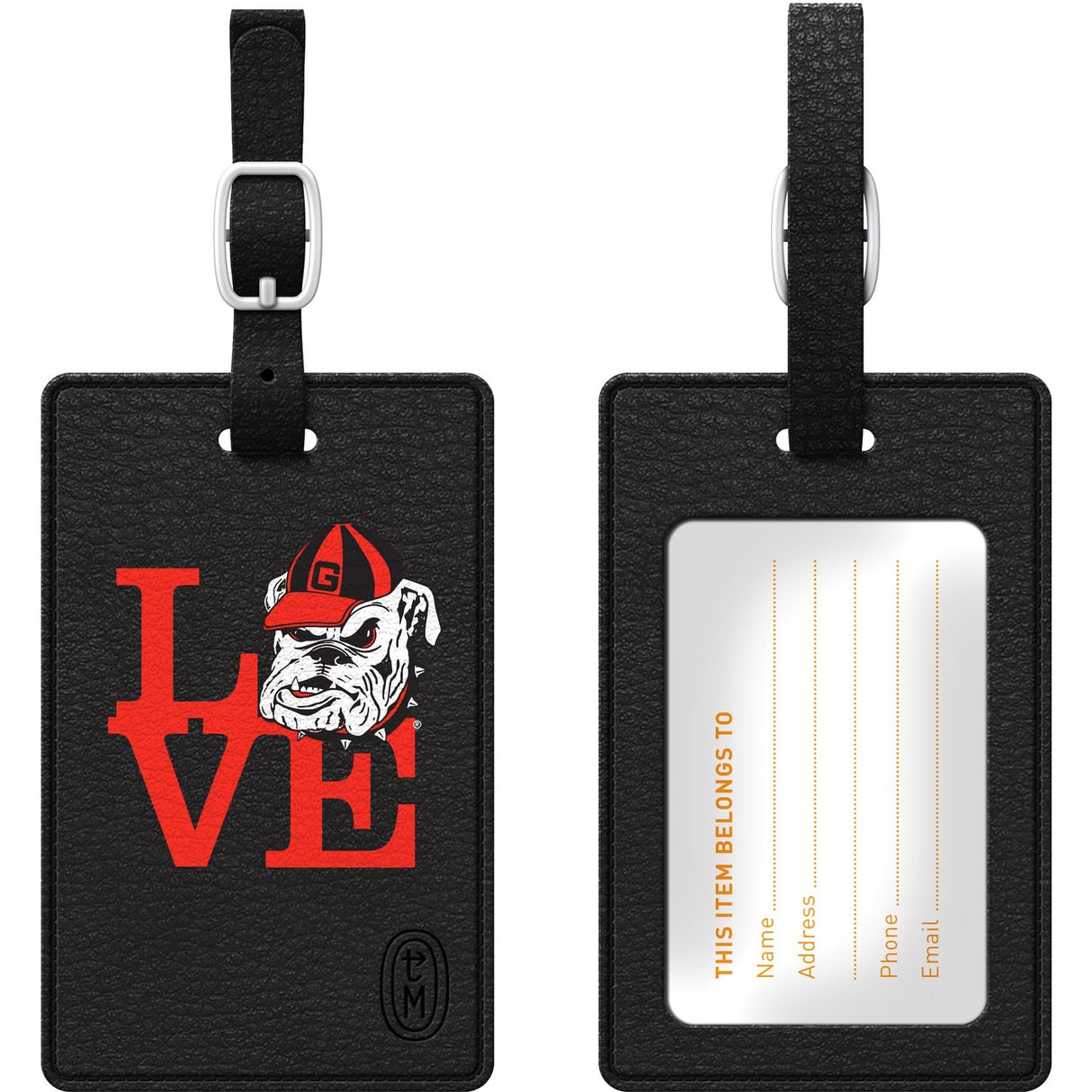 OTM Black Leather Love V1 Bag Tag University of Georgia