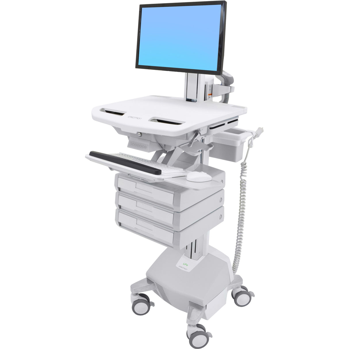 Ergotron StyleView Cart with LCD Pivot, LiFe Powered, 3 Drawers (1x3)