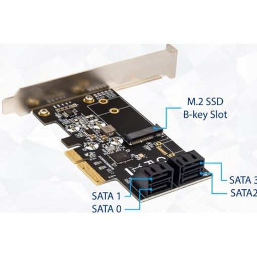 IO Crest 4 port Non-RAID SATA III 6Gbp/s and M.2 B Key 2242 PCI-e x4 Controller Card