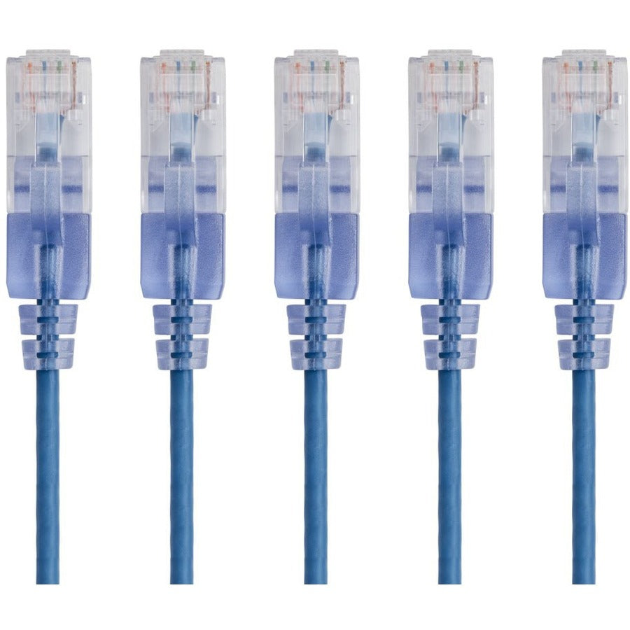 Monoprice 5-Pack, SlimRun Cat6A Ethernet Network Patch Cable, 1ft Blue