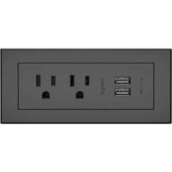 Legrand Furniture Power 2-Outlet with USB-A Unit -10' Cord- Black