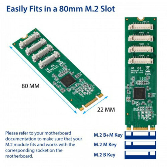 IO Crest 4 Port RS-232 DB9 Serial M.2 B+M Key Controller Card