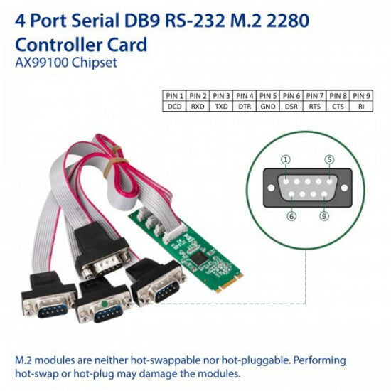 IO Crest 4 Port RS-232 DB9 Serial M.2 B+M Key Controller Card