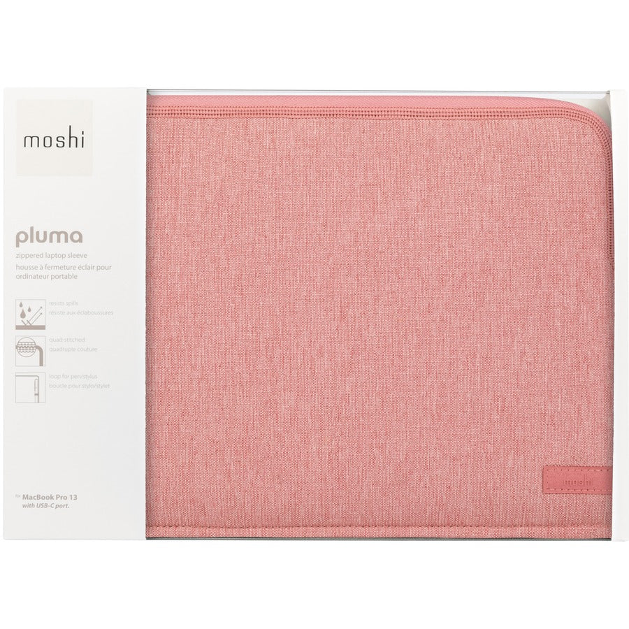 Moshi Pluma Laptop Sleeve for MacBook 13 - Carnation Pink Ultra-thin Neoprene Fabric with Water-resistant Outer