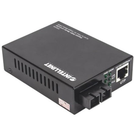 Intellinet Gigabit PoE+ Media Converter, 1000Base-T RJ45 Port to 1000Base-LX (SC) Single-Mode, 20 km (12.4 mi.), PoE+ Injector (With 2 Pin Euro Power Adapter)