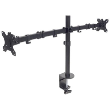 Manhattan TV & Monitor Mount, Desk, Full Motion, 2 Screens, Screen Sizes: 10-27" , Black, Clamp Assembly, Dual Screen, VESA 75x75 to 100x100mm, Max 8kg (each), Lifetime Warranty