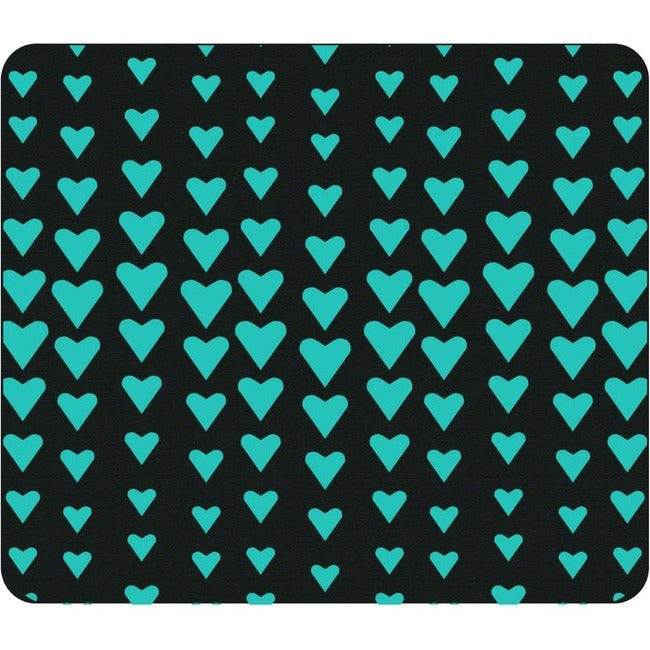 OTM Classic Prints Black Mouse Pad, Falling Turquoise Hearts