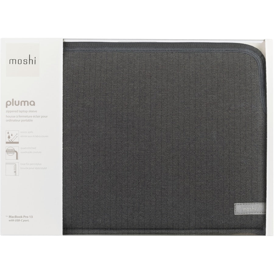 Moshi Pluma Laptop Sleeve for MacBook 13 - Herringbone Gray, Ultra-thin Neoprene Fabric with Water-resistant Outer