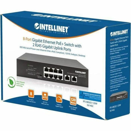 Intellinet 8-Port Gigabit Ethernet PoE+ Switch with 2 RJ45 Gigabit Uplink Ports