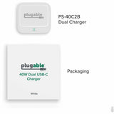 Plugable Dual USB C Charger Block, 40W Foldable 2-Port Fast Charging Flat USB C Wall Charger