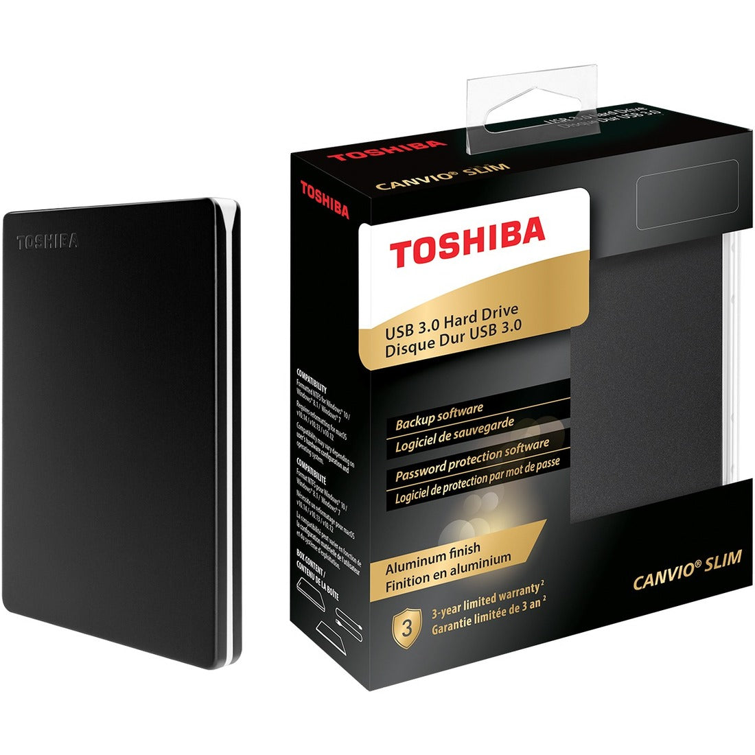 Toshiba Canvio Slim HDTD310XK3DA 1 TB Portable Hard Drive - External