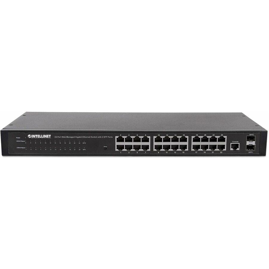 Intellinet 24-Port Network Switch, 24-Port (RJ45), Rackmount, Gigabit, 4 SFP, Ethernet Web-Smart, 10/100/1000 Mbit/ (With C14 2 Pin Euro Power Cord)