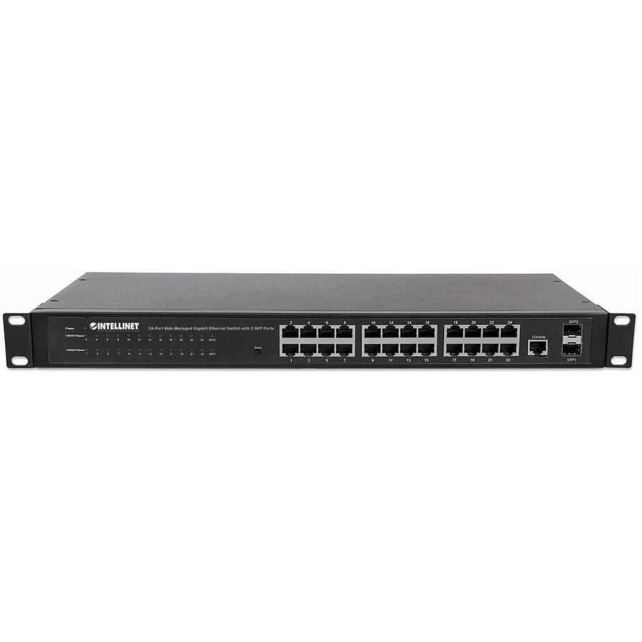 Intellinet 24-Port Network Switch, 24-Port (RJ45), Rackmount, Gigabit, 4 SFP, Ethernet Web-Smart, 10/100/1000 Mbit/ (With C14 2 Pin Euro Power Cord)