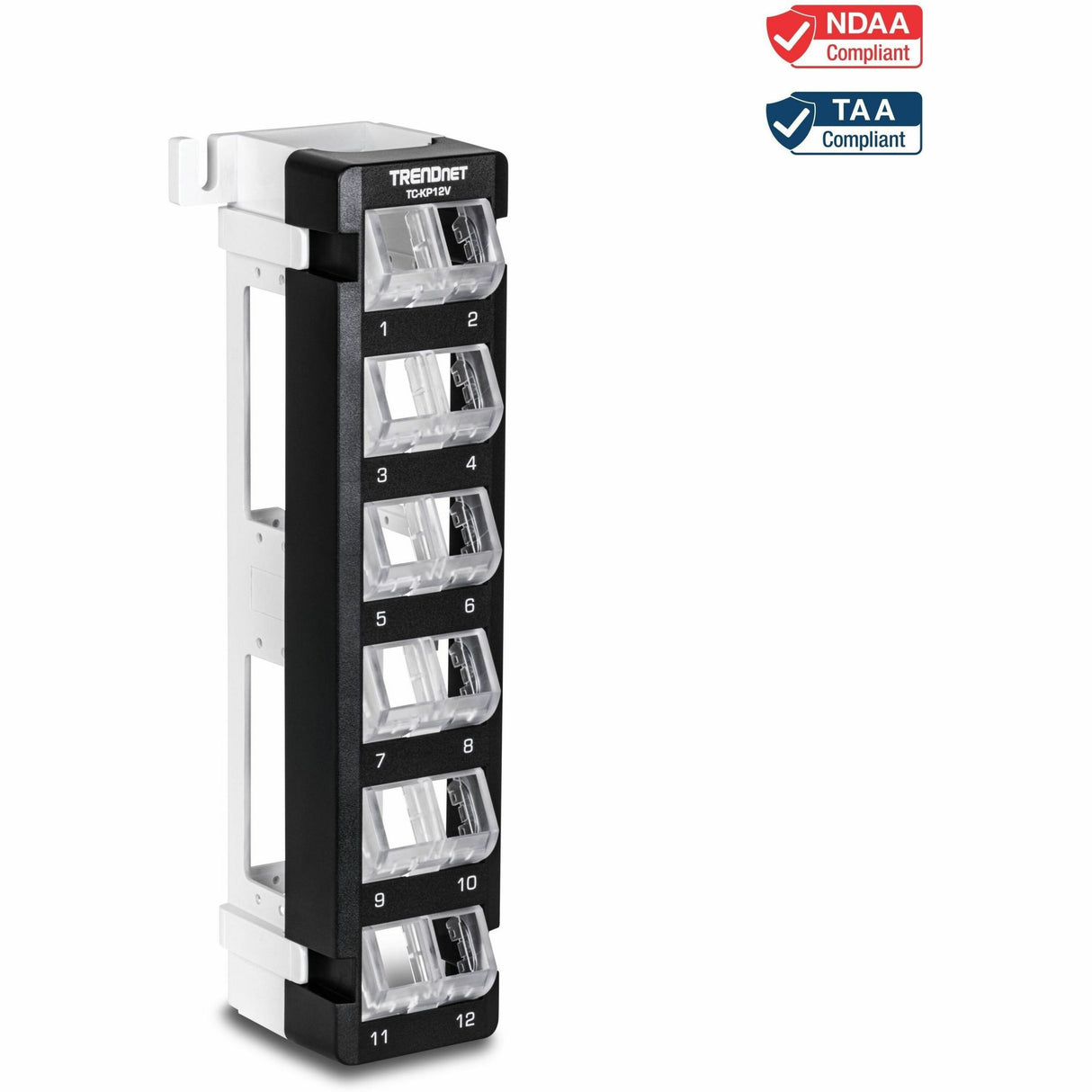 TRENDnet 12-Port Blank Angled Wall Mount Keystone Patch Panel, TC-KP12V, Use with TRENDnet Keystone Jacks (Sold Separately), Snap-in Style, Quick and Easy Access, 89D Wall Mount Bracket Included