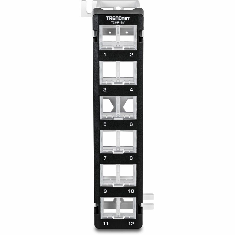 TRENDnet 12-Port Blank Angled Wall Mount Keystone Patch Panel, TC-KP12V, Use with TRENDnet Keystone Jacks (Sold Separately), Snap-in Style, Quick and Easy Access, 89D Wall Mount Bracket Included