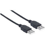 Manhattan USB-A to USB-A Cable, 0.5m, Male to Male, 480 Mbps (USB 2.0), Hi-Speed USB, Black, Lifetime Warranty, Polybag