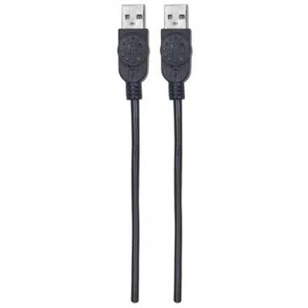 Manhattan USB-A to USB-A Cable, 0.5m, Male to Male, 480 Mbps (USB 2.0), Hi-Speed USB, Black, Lifetime Warranty, Polybag