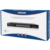 Intellinet 24-Port Gigabit Ethernet Switch with 2 SFP Ports, 24 x 10/100/1000 Mbps RJ45 Ports + 2 x SFP, IEEE 802.3az (Energy Efficient Ethernet), 19" Rackmount, Metal (With C14 2 Pin Euro Power Cord)