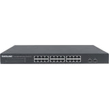 Intellinet 24-Port Gigabit Ethernet Switch with 2 SFP Ports, 24 x 10/100/1000 Mbps RJ45 Ports + 2 x SFP, IEEE 802.3az (Energy Efficient Ethernet), 19" Rackmount, Metal (With C14 2 Pin Euro Power Cord)