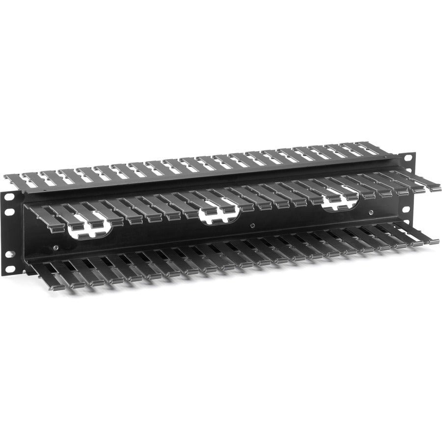 Black Box 2U Horizontal 19" IT Rackmount Cable Manager Double-Sided Black