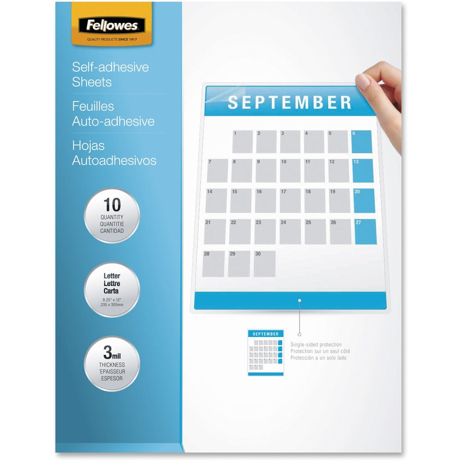 Fellowes Self Adhesive Laminating Sheets, Letter, 3mil, 10 pack