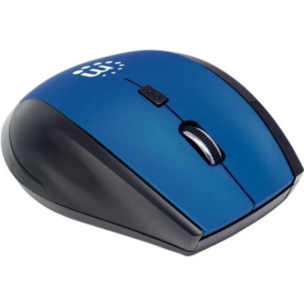 Manhattan Curve Wireless Mouse, Blue/Black, Adjustable DPI (800, 1200 or 1600dpi), 2.4Ghz (up to 10m), USB, Optical, Five Button with Scroll Wheel, USB micro receiver, 2x AAA batteries (included), Low friction base, Three Year Warranty, Blister