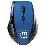 Manhattan Curve Wireless Mouse, Blue/Black, Adjustable DPI (800, 1200 or 1600dpi), 2.4Ghz (up to 10m), USB, Optical, Five Button with Scroll Wheel, USB micro receiver, 2x AAA batteries (included), Low friction base, Three Year Warranty, Blister