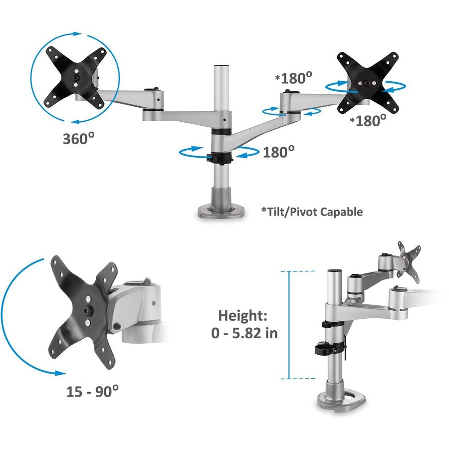 ViewSonic LCD-DMA-001 Monitor Desk Mounting Arm for 2 Monitors up to 24 Inches Each, VESA Compatible, Full Ergonomic Adjustability, 2-in-1 Mounting Base, and Built-In Cable Management