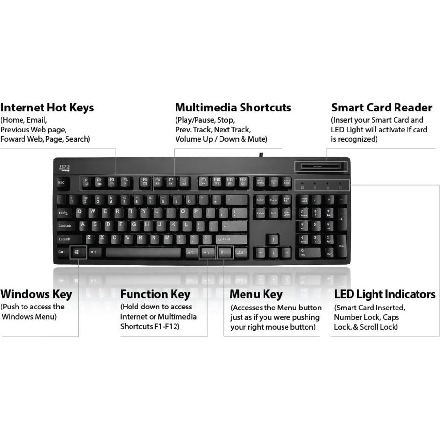 Adesso EasyTouch 630SB-TAA - Smart Card Reader Keyboard (TAA Compliant)