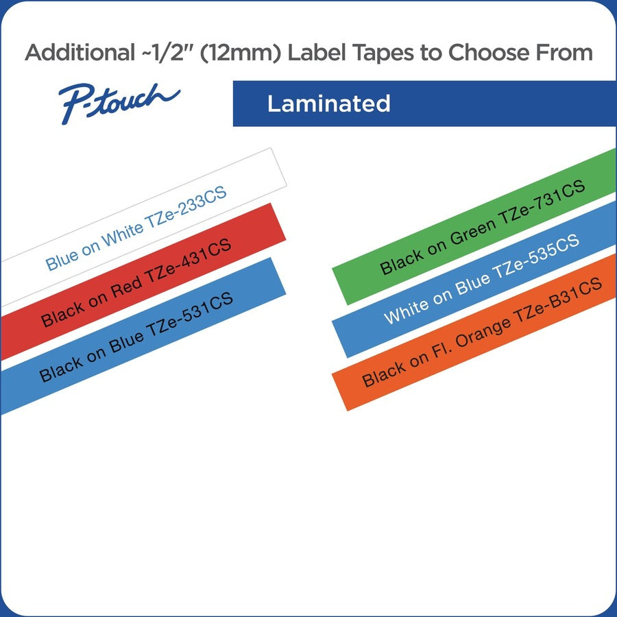 Brother TZe-233CS, 0.47" x 26.2', Blue on White Laminated Label Tape