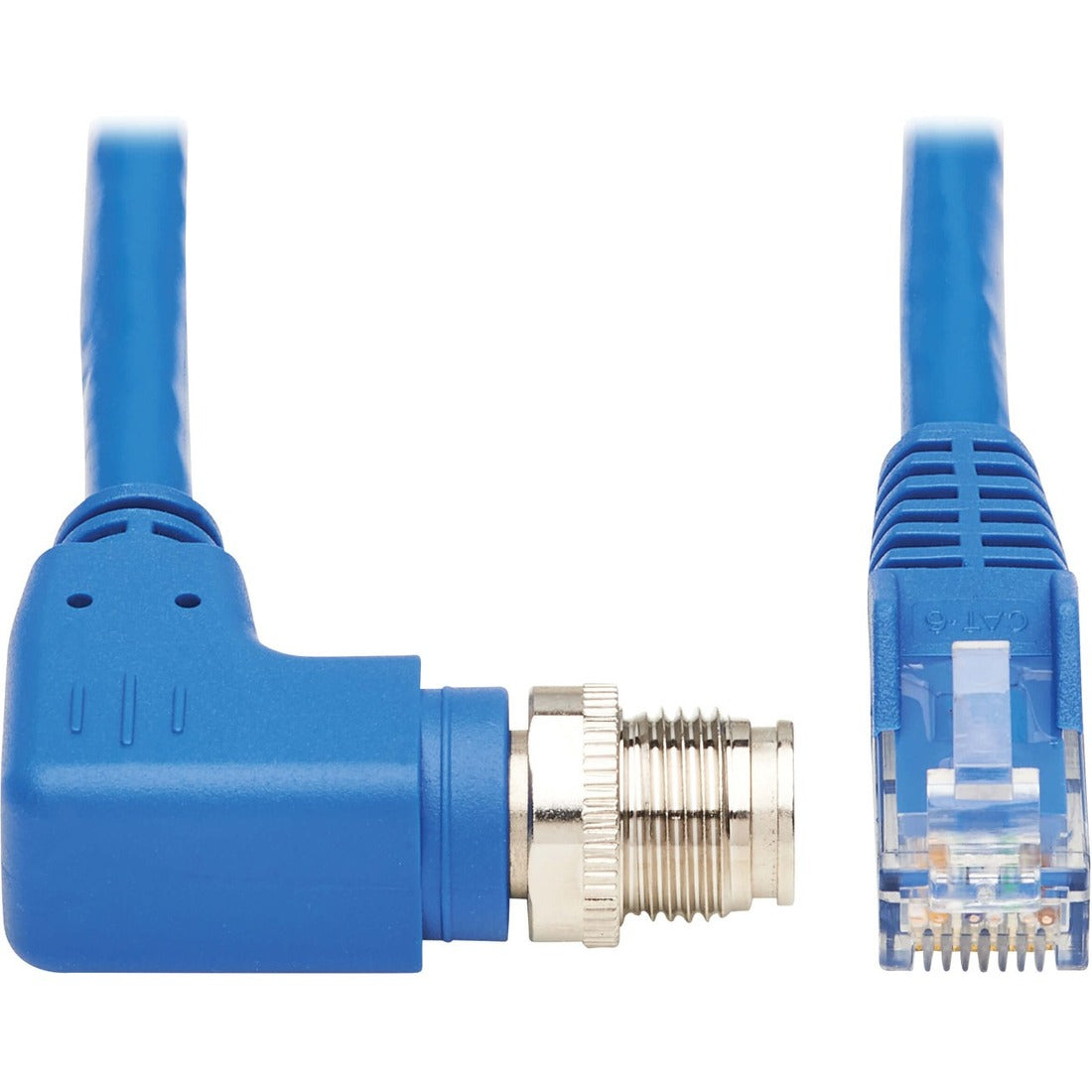 Eaton Tripp Lite Series M12 X-Code Cat6 1G UTP CMR-LP Ethernet Cable (Right-Angle M12 M/RJ45 M), IP68, PoE, Blue, 1 m (3.3 ft.)