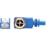 Eaton Tripp Lite Series M12 X-Code Cat6 1G UTP CMR-LP Ethernet Cable (Right-Angle M12 M/RJ45 M), IP68, PoE, Blue, 1 m (3.3 ft.)