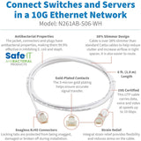 Eaton Tripp Lite Series Safe-IT Cat6a 10G Snagless Antibacterial Slim UTP Ethernet Cable (RJ45 M/M), White, 6 ft. (1.83 m)