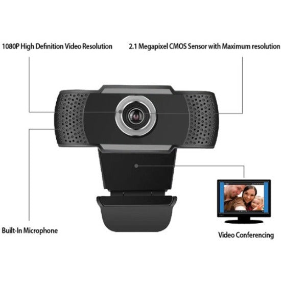 Adesso CyberTrack H4 1080P USB Webcam - 2.1 Megapixel - 30 fps - Manual Focus-Tripod Mount