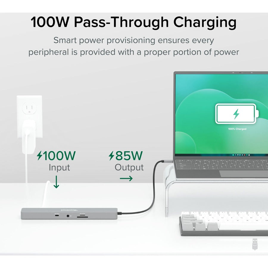 Plugable 11-in-1 USB-C Hub 100W USB-C Pass-through, Laptop Docking Station Dual Monitor with 4K 60Hz HDMI