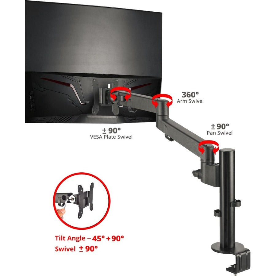 SIIG Single Pole Arm Multi-Angle Replaceable Articulating Monitor Desk Mount - 14" to 30"